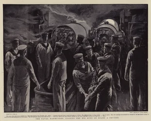 Le manovre navali, carico dei grandi cannoni a bordo di un incrociatore